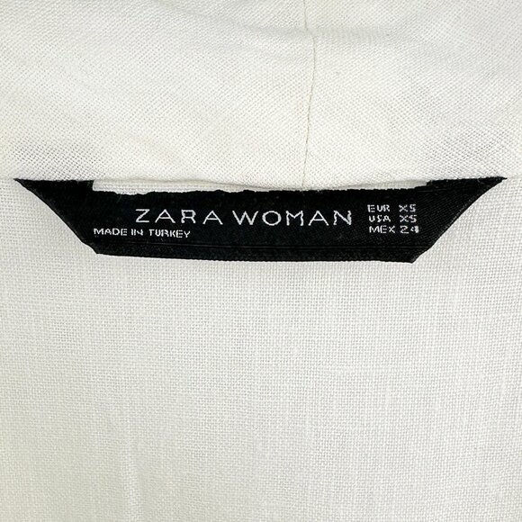 Zara White Three Quarter Sleeve Lightweight Linen Belted Midi Dress sz XS - Picture 9 of 13